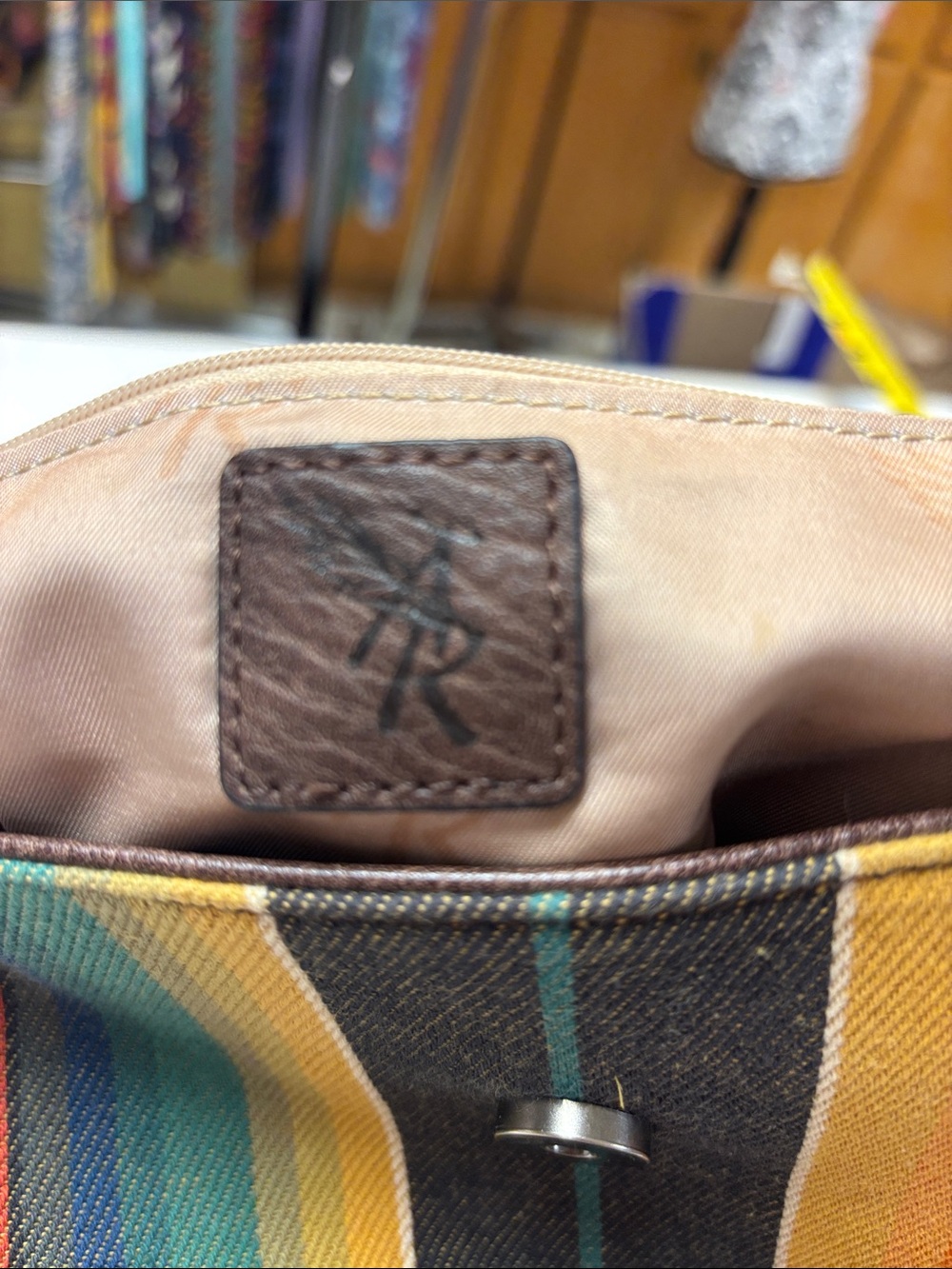 Multicolor Striped Canvas Concealed Carry Tote with Turquoise Accent - Picture 7 of 8